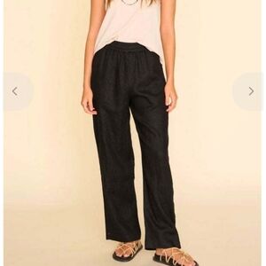 NWT Xirena Atticus Linen Straight Leg Pants Black Size L Coastal Quiet Luxury
